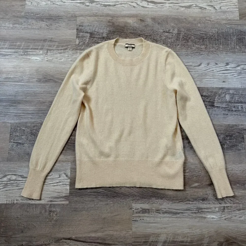 J.Crew 100% Cashmere Cream Sweater Crewneck Soft Luxury Minimalist Capsule Small